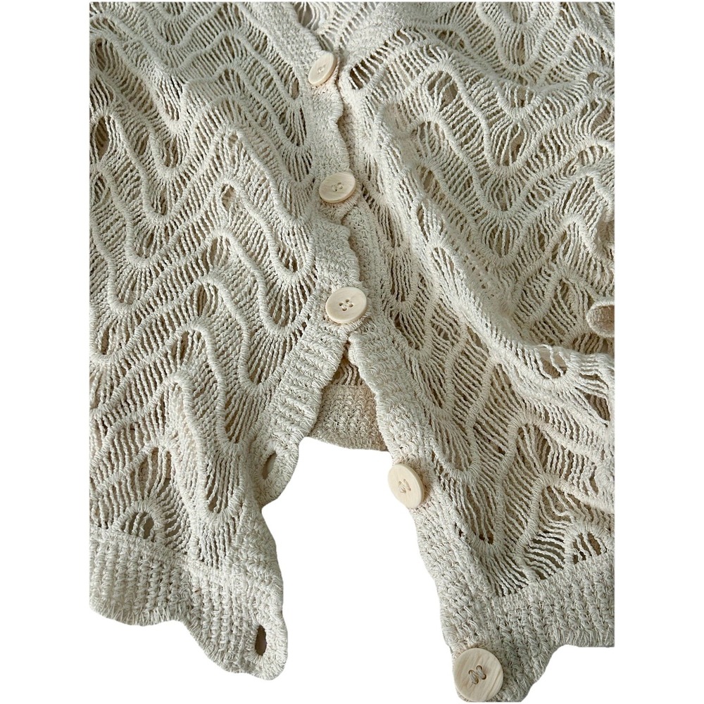 J Gee Crochet Lace Cardigan Top Ivory Button Front Scallop Trim Size Small - Picture 9 of 9